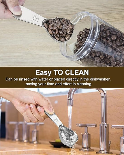 Stainless steel coffee scoop 2-piece set (1 tbsp, 2 tbsp) durable Tablespoon, ergonomic measuring spoon, Suitable for small and large jars，short-handled spoon (Silver)