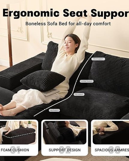 106.3” Sectional Couches for Living Room, Cloud Couch, Modular Sectional Sofa, Convertible Sofas Bed, Deep Seat Sofa, L Shaped Cozy Sofa Furniture Set, Corduroy, Black