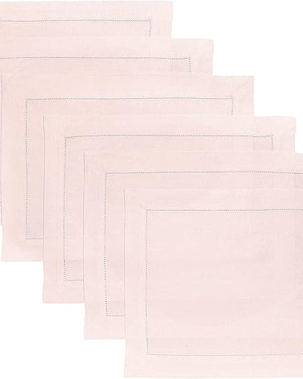 Solino Home Linen Cloth Placemats Set of 6-100% Pure Linen Hemstitch Pink Placemats 14 x 19 Inch - Classic Hemstitch Table Place Mats for Christmas