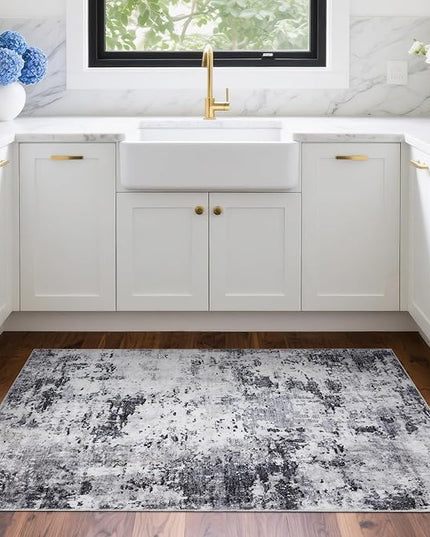 Modern Abstract 2x3 Area Rug Non Slip Non Shedding Low Pile Stain Resistant Rug for Entryway Kitchen Bedroom,Grey