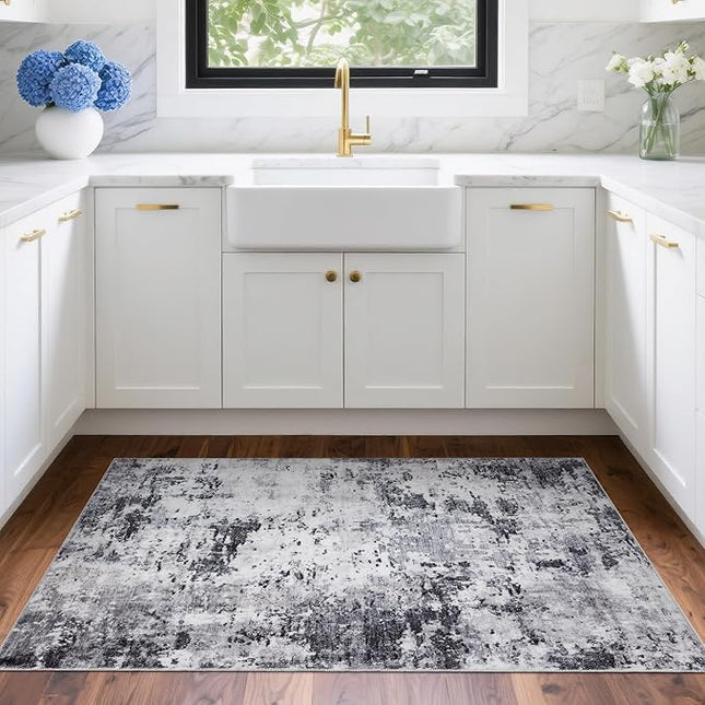 Modern Abstract 2x3 Area Rug Non Slip Non Shedding Low Pile Stain Resistant Rug for Entryway Kitchen Bedroom,Grey