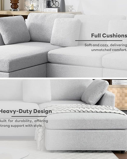 Tbfit L Shaped Couch, Oversized 108" Modular Sectional Sofa with Convertible Chaise, Comfy 4 Pillows Sofa for Living Room Light Gray