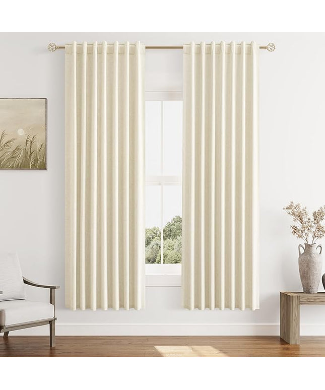 Guken Blackout Curtains 72 Inch Length 2 Panels Set for Living Room Bedroom Back Tab Thermal Insulated 100% Black Out Linen Drapes Room Darkening Window Curtains 72 Inches Long,Warm Beige