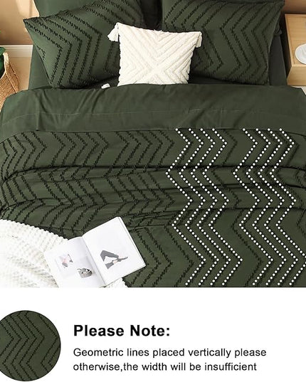 Litanika California King Comforter Set with Sheets Dark Olive Green - 7 Pieces Bed in a Bag Cal King Chevron Tufted Complete Bedding Sets with Comforter, Sheets, Pillowcases & Shams