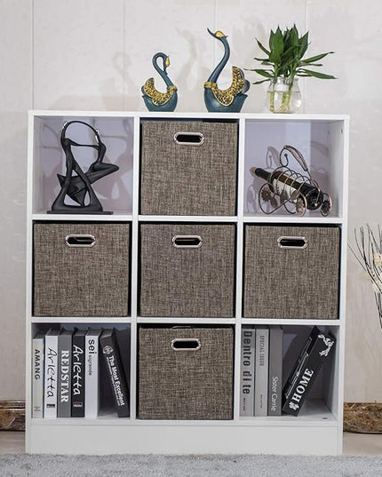 Posprica Storage Basket Bins,13×13 Foldable Storage Boxes Containers for Closet Organizer Shelf Cabinet Bookcase,Thick Fabric Drawer with Shimmer,4pcs,Brown