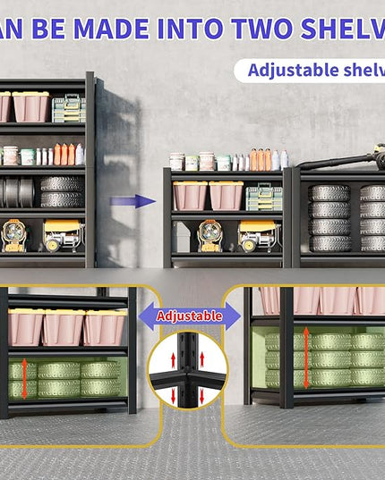 2 Set Garage Shelving Unit 72"H3000bls Heavy Duty Storage Shelves Easy Assembly 5 Tier Adjustable Metal Steel Utility Shelf Rack Storage Organize for Tools Garage,Basement,Warehouse 16"*36"*72"