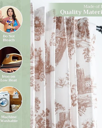 Maison d' Hermine Curtains for Living Room 100% Cotton 84 inch Length Two Panels Light Filtering Toile Curtains for Bedroom Windows with Rod and Loop Pockets Drapes (Trianon Brown, 50" W x 84" L)