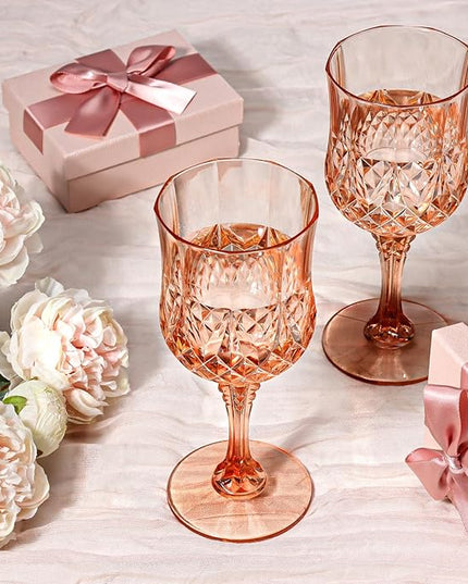 XUWAIDSGN 7oz Plastic Vintage Wine Glasses Drinking Glasses Unbreakable Wedding Glassware Crystal Water Goblets Reusable Drinkware Vintage Champagne Flutes (48, Pink)
