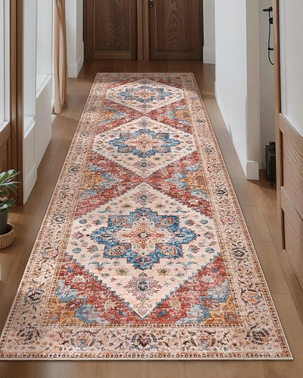 Ciicool Washable Runners Area Rug for Hallways, Ultra Soft 2'6 "x8' ft Boho Print Non-Slip Vintage Oriental Medallion Long Carpet for Kitchen Bedroom Laundry Bathroom