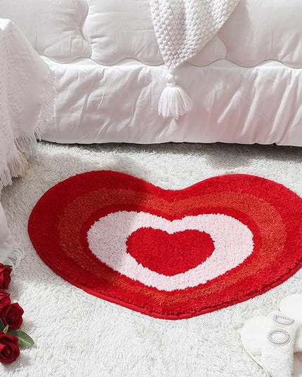 Ceenna Heart Shaped Rug Valentines Bath Mats Red Heart Doormat Absorbent Non-Slip Washable Rugs for Galentine Day Home Entrance Bathroom Shower Floor Decor, 27.56 x 19.69 Inches