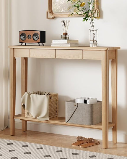 AQIMUELE Wood Console Table with Drawers, Mid Century Modern Console Table Walnut for Entryway, Living Room, Hall Way.