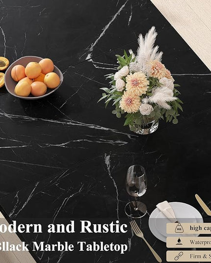 HSH Black Faux Marble Dining Table, 63 inch Modern Dinner Table for 6 Person, Farmhouse Rectanglur Kitchen Table for Living Room, Long Wood Dining Room Tables with strong Pedestal, Black Marble, 63 In
