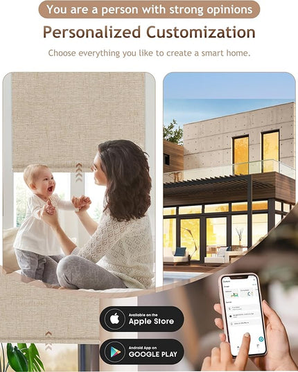 Kincmo Motorized Blinds with Remote,100% Blackout Motorized Roller Shades Work with Apple Homekit,Alexa,Google, Custom Electric Blinds with App,Voice Control (Linen Caramel)