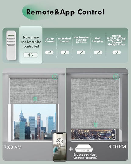 Yoolax Motorized Blinds with Remote, Blackout Remote Shades for Windows, Automatic Roller Shades Cordless Electric Blinds for Bedroom Living Room Office, Custom Size (Fabric Light Gray)