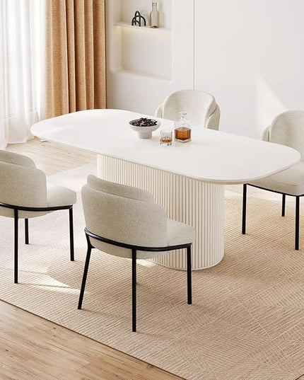 Guyii 5-Piece Oval Dining Table Set, 70" Modern Kitchen Table with 4 Chairs, Indoor Rectangular Dining Room Tables for Kitchen, Living Room, Cream White
