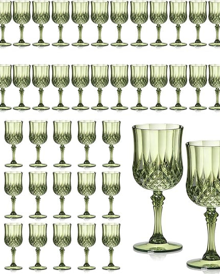 XUWAIDSGN 48 Pcs 7oz Plastic Vintage Wine Glasses Drinking Glasses Unbreakable Wedding Glassware Crystal Water Goblets Reusable Drinkware Vintage Champagne Flutes (48, Dark Green)