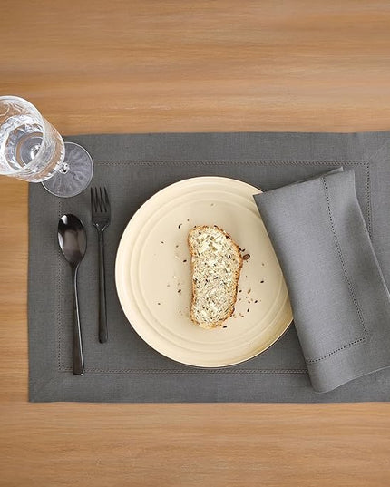 Solino Home Linen Cloth Napkins Set of 4-100% Pure Linen Steel Gray Dinner Napkins 20 x 20 Inch - Classic Hemstitch, Handcrafted and Machine Washable