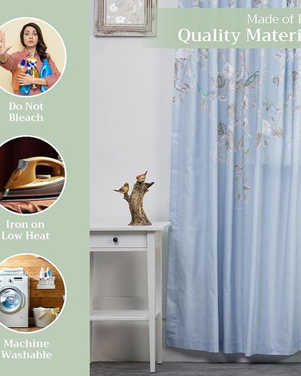 Maison d' Hermine Curtains for Living Room 100% Cotton 96 inch Length One Panel Light Filtering Curtains for Bedroom Windows with Rod and Loop Pockets Drapes (Celeste, 50" W x 96" L)