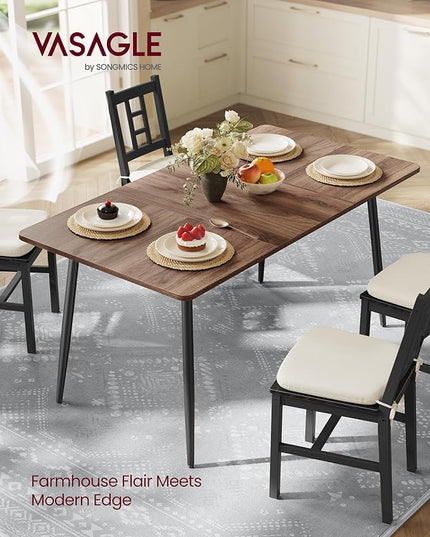 VASAGLE Dining Table, Dining Room Table for 4-6 People, Modern Farmhouse, for Kitchen, Quick Assembly, Heat-Resistant Surface, 29.5 x 55.1 x 29.5 Inches, Natural Walnut and Ink Black UKDT100K02V1