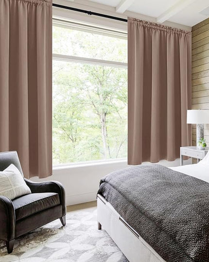 DWCN Blackout Curtains for Living Room Thermal Insulated, Energy Saving & Noise Reducing Bedroom Curtains, Khaki, W 52x L 36 Inch, Set of 2 Rod Pocket Curtain Panels