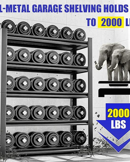 Heavy Duty Garage Shelving Unit, 72" H 2000 LBS Metal Storage Shelves, 5 Tier Adjustable Shelving Units for Organization, Heavy Duty Garage Storage Rack (72''H x 36''W x 16''D)