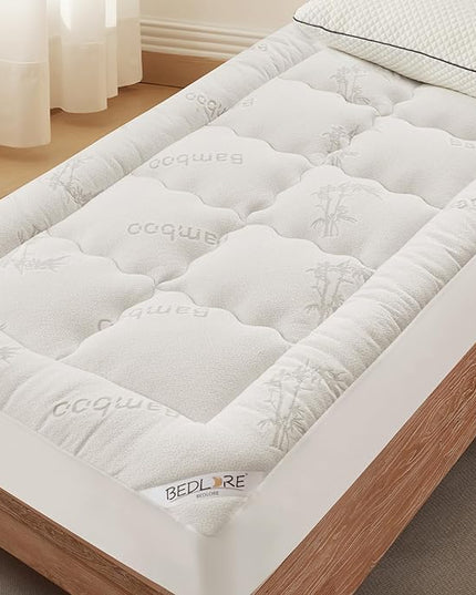 BEDLORE Twin XL Mattress Topper Viscose Derived from Bamboo, Thick Pillow Top Mattress Pad with Deep Pockets for 6-15 inches Mattress, Soft Mattress Topper College Dorm Size for Back Pain Relief
