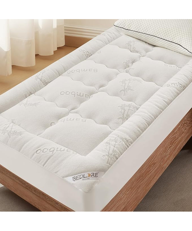 BEDLORE Twin XL Mattress Topper Viscose Derived from Bamboo, Thick Pillow Top Mattress Pad with Deep Pockets for 6-15 inches Mattress, Soft Mattress Topper College Dorm Size for Back Pain Relief