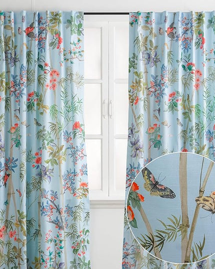 Maison d' Hermine Curtains for Living Room 100% Cotton 124 inch Length Two Panels Light Filtering Curtains for Bedroom Windows with Rod and Loop Pockets Drapes (Canne Pastel Blue, 50" W x 124" L)