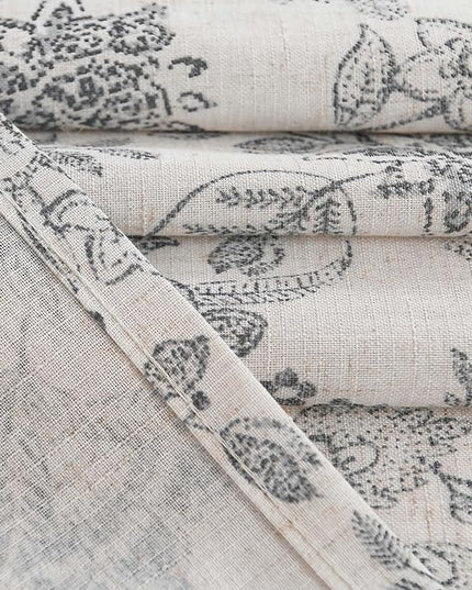 Lazzzy Floral Linen Farmhouse Curtains 63 Inch Length Drapes for Living Room Bedroom Pattern Light Filtering Country Vintage Curtain Grommet Top, 2 Panels, Black on Beige