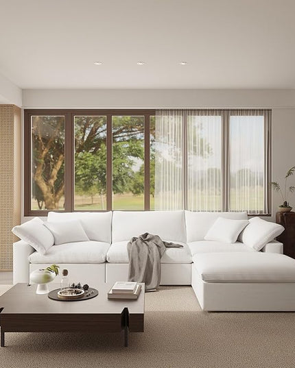 Oversize Cloud Modular Sectional Sofa,110.8" L Shape 3 Seaters with Chaise Down Filled Comfort Sofa Detachable Couch Cushion Covers for Living Room,White