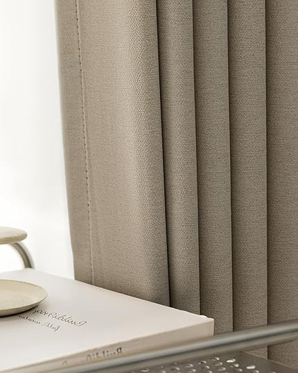 100% Blackout Curtains Thick Soft Curtain 2 Panels Set for Small Bedrooms/Children's Rooms, Linen-Look Textured Full Light Blocking Room Darkening Thermal Insulated Drapes (W52xL54, Taupe)