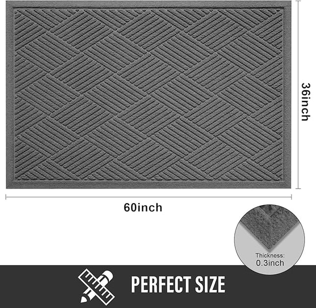 Sturdy Front Door Mat, Absorbent Muddy Dirt Resist Welcome Door Mats Outdoor Indoor, Stain and Fade Resistant, Non-Slip Rubber Backing Low Profile Doormat for Entryway, 60×36, Charcoal