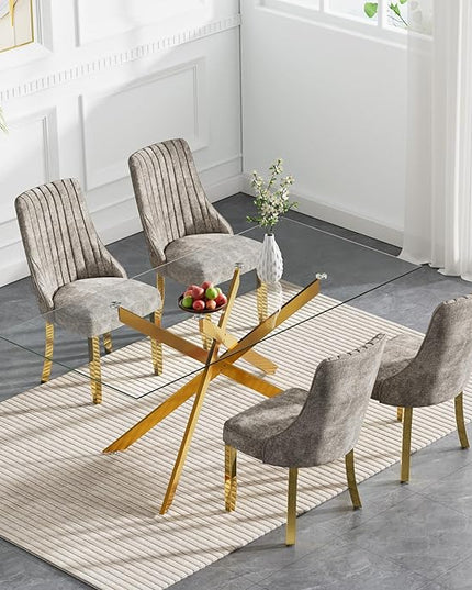 Rectangle Glass Dining Table Set for 4, 60'' Kitchen Table and Chairs Set, 5PCS Modern Dining Room Table Set with 4 Dining Chair for Home
