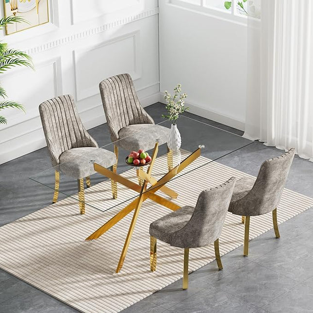 Rectangle Glass Dining Table Set for 4, 60'' Kitchen Table and Chairs Set, 5PCS Modern Dining Room Table Set with 4 Dining Chair for Home