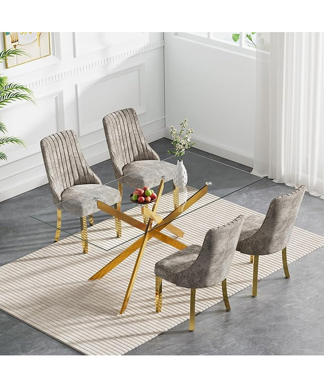 Rectangle Glass Dining Table Set for 4, 52'' Kitchen Table and Chairs Set, 5PCS Modern Dining Room Table Set with 4 Dining Chair for Home
