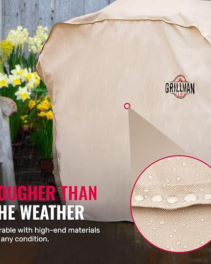 Grillman Grill Cover, BBQ Outdoor Grill Covers, Charcoal, Gas Grills, Waterproof, Rip-Proof, Weather-Resistant, Anti-UV, Barbecue Cover for Weber, Genesis, Charbroil, Nexgrill, etc (Tan, 60 Inch)