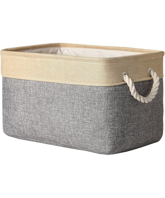 TheWarmHome Storage Basket - 15.7L×11.8W×8.3H 1 Pack Large Baskets for Organizing Shelves, Storage Bins for Clothes Book Shelf Home Fabric Storage Cubes (Gold and Grey)