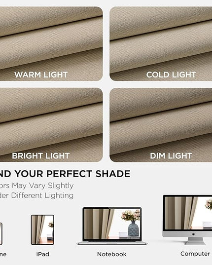 Joydeco Blackout Curtains 63 Inch Length 2 Panels Set, Thermal Insulated Long Curtains& Drapes 2 Burg, Room Darkening Grommet Drapes for Living Room Bedroom Window (W52 x L63 Inch, Light Beige)