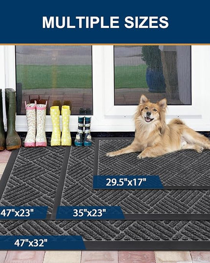 Smiry Front Door Mat Outside Entrance, Heavy Duty Outdoor Indoor Natural Rubber Doormat, Non Slip, Trap Dirt and Moisture, Easy Clean, Low Profile Patio Porch Entryway Mat, 29.5x17, Light Grey