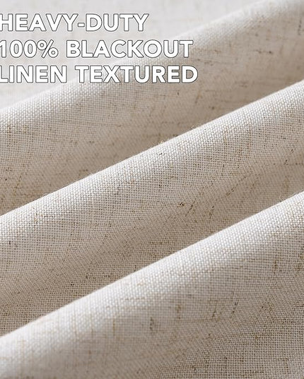 H.VERSAILTEX Linen Curtains 100% Blackout Curtains for Bedroom 102 inch Long Full Light Blocking Nature Linen Blended Window Curtains for Living Room Nickel Grommet (2 Panels, Heathered Natural)