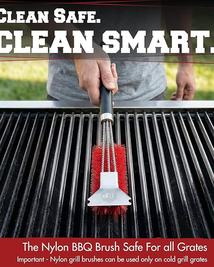 KITCHEN PERFECTION Nylon GrillSaver - Safe BBQ Grill Brush with Replaceable Cleaning Head -Heavy-Duty Grill Cleaner w/Scraper for Porcelain & Ceramic Grates, Includes Magnetic Hanger & Bottle Opener