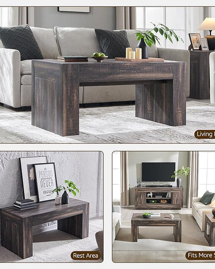 OKD 48" Modern Farmhouse Coffee Table, Wooden Living Room Table with Hidden Storage Drawer, Rustic Rectangular Center Tables w/Wood Thick Design for Living Room, Office, Dark Rustic Oak