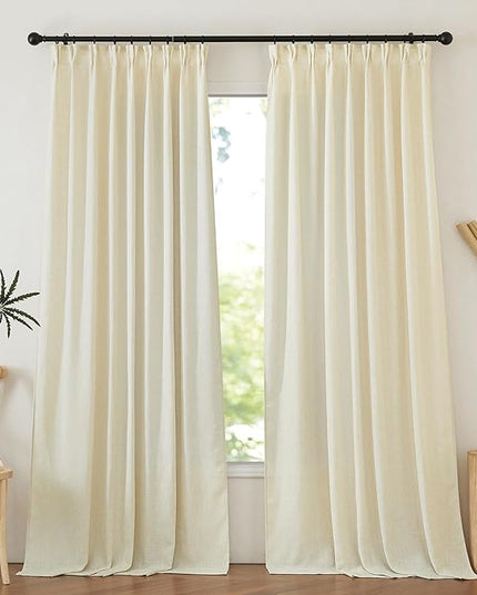 NICETOWN Linen Curtains 84 inch Long for Living Room?Rod Pocket/Back Tab Semi Sheer Curtains Flax Linen Blend Privacy Added with Light Filtering Drapes for Farmhouse, Butter, 1 Pair, 52" W x 84" L