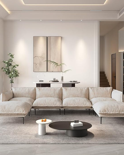 WJShome 147" Modern U-Shaped Couch for Living Room,Velvet Modular Sectional Sofa with Chaise,4-Seater Sofa with 2 Ottomans with Removable Cushions and 8" High Metal Legs, Easy to Clean, Oatmeal