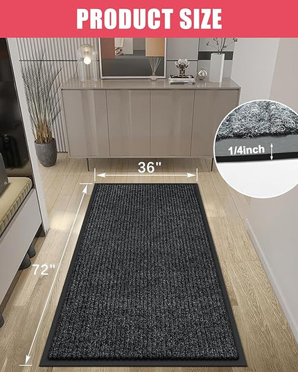 Kuyal Front Door Mat, 3'x6' Indoor Outdoor Entrance Mat, Commercial Floor Mats Inside Outside Entrance, Heavy Duty Durable Welcome, Rubber Backing Non Slip Outdoor Mats for Entryway,Black