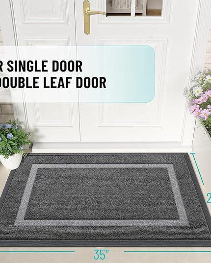 OLANLY Front Door Mat Indoor Outdoor Entrance, Waterproof All-Season, All-Weather Doormat, Sturdy Natural Rubber, Fade Resistant, Low Profile, Easy Clean Patio Porch Entryway Mat, 35x23, Dark Grey