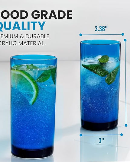 Zulay Kitchen Acrylic Glasses Drinkware - 6 Piece Unbreakable Plastic Tumblers - BPA-Free, Reusable Plastic Drinking Glasses for Home & Outdoors - Stackable, Lead-Free, Dishwasher Safe, Blue (24oz)