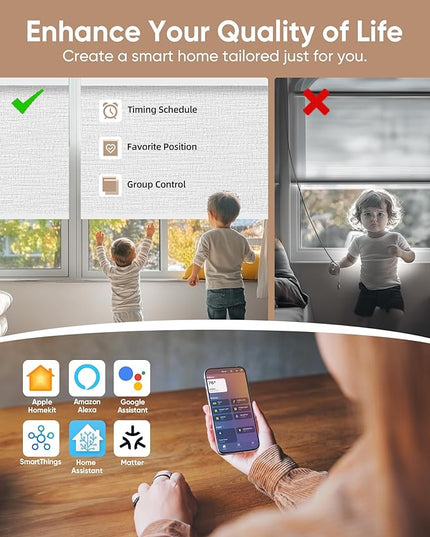 Kincmo Motorized Blinds with Remote,100% Blackout Motorized Roller Shades Work with Apple Homekit,Alexa,Google, Custom Electric Blinds with App,Voice Control (Aqua Waves White)