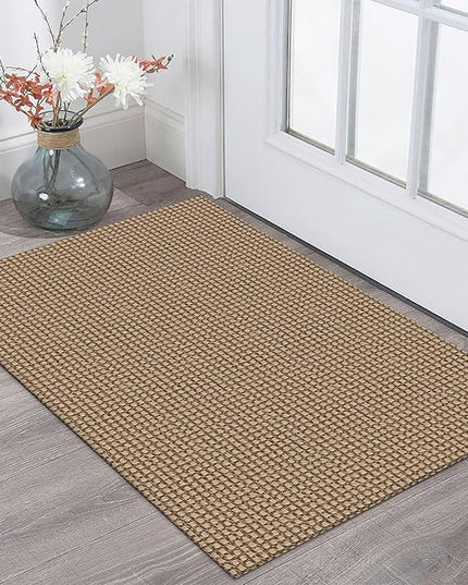 KOZYFLY Indoor Door Mat 2x3 ft Small Area Rugs Washable Front Door Mat Non Slip Rubber Backed Entryway Rug Cotton Entrance Doormat for Front Porch Bathroom Kitchen Bedroom, Tan/Orange/Brown