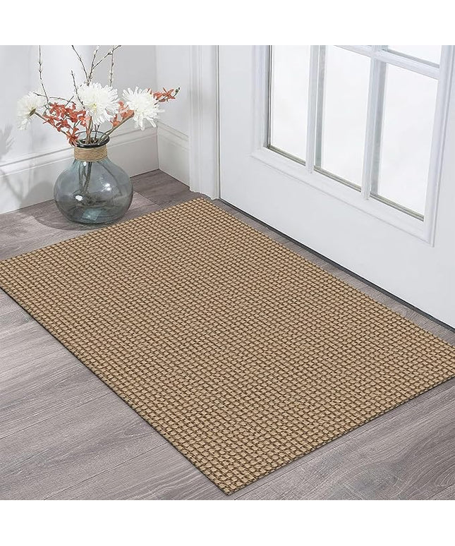 KOZYFLY Indoor Door Mat 2x3 ft Small Area Rugs Washable Front Door Mat Non Slip Rubber Backed Entryway Rug Cotton Entrance Doormat for Front Porch Bathroom Kitchen Bedroom, Tan/Orange/Brown